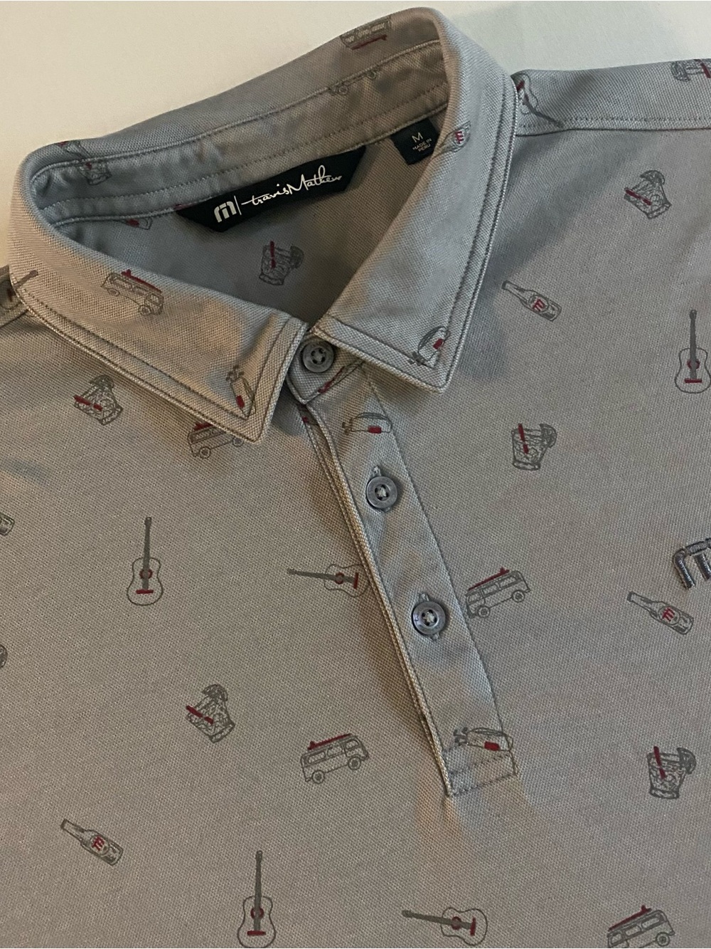 Travis Mathew Life On Tour Golf Podcast Polo Shirt Men M Guitar Travel Drinks